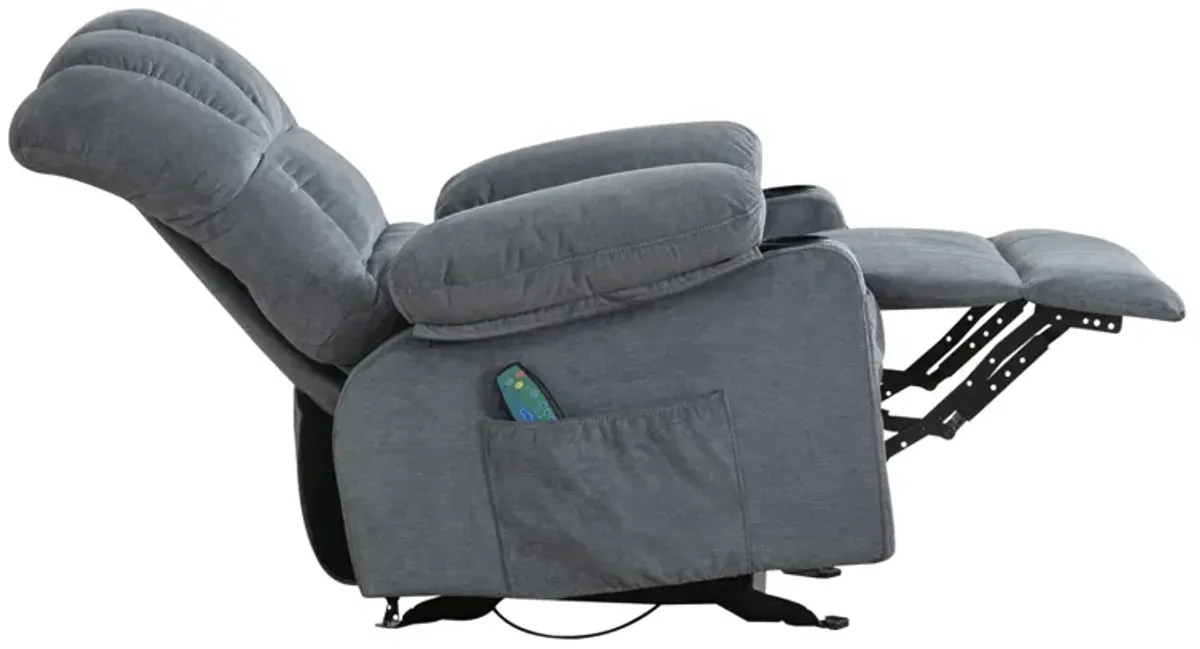 Recliner Chair Massage Heating sofa with USB and side pocket, 2 Cup Holders (Blue)