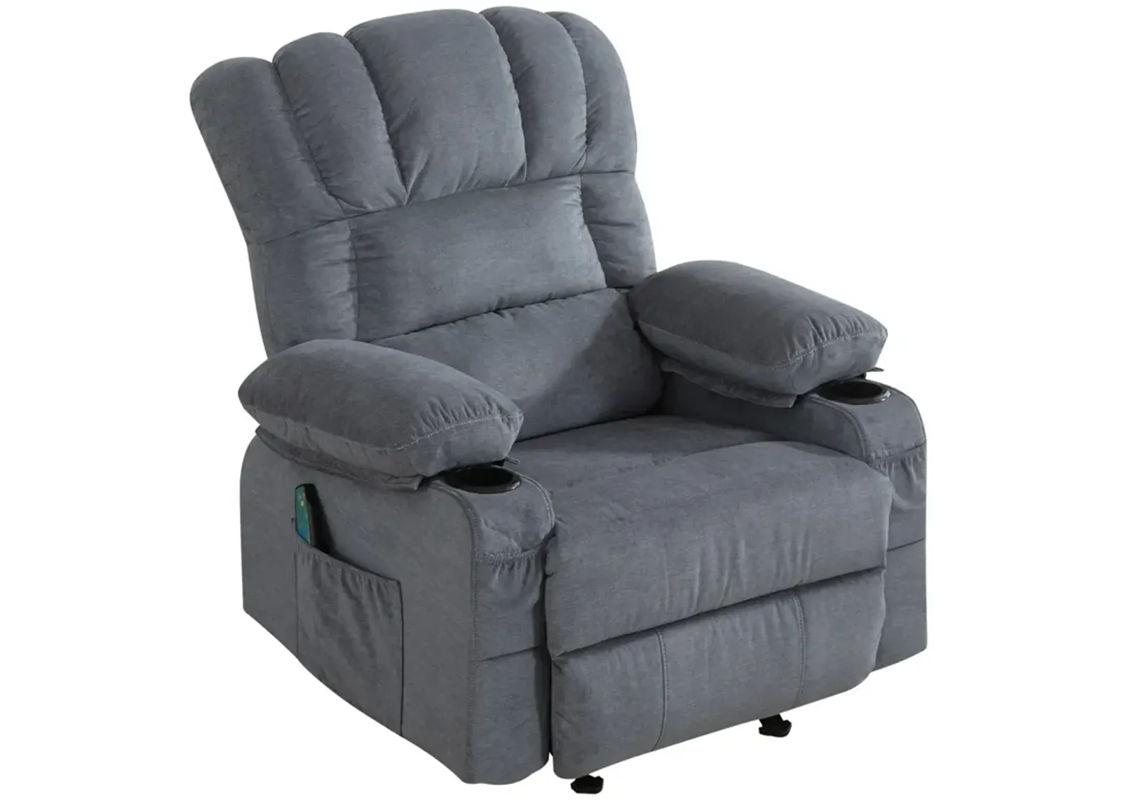 Recliner Chair Massage Heating sofa with USB and side pocket, 2 Cup Holders (Blue)