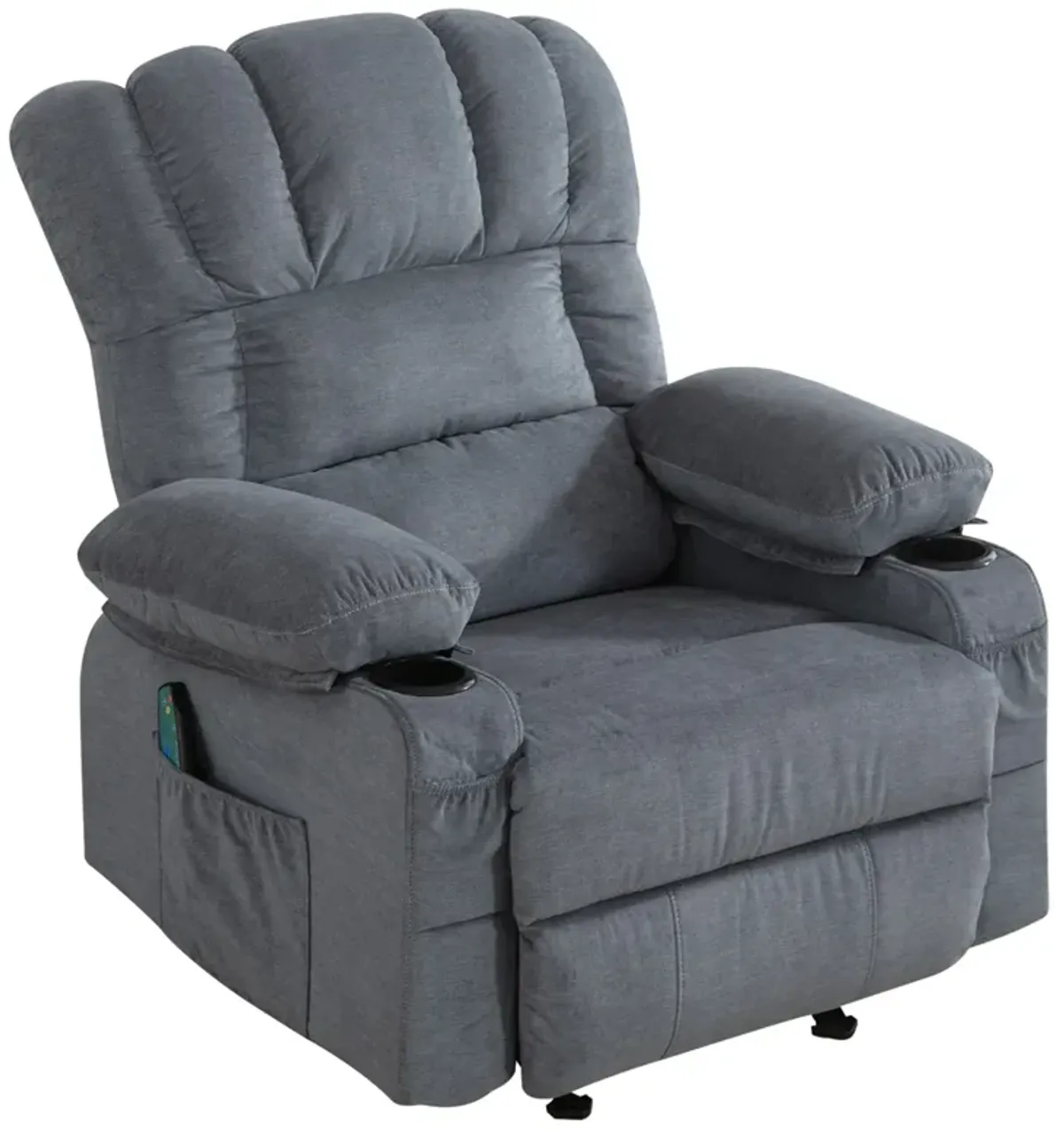 Recliner Chair Massage Heating sofa with USB and side pocket, 2 Cup Holders (Blue)