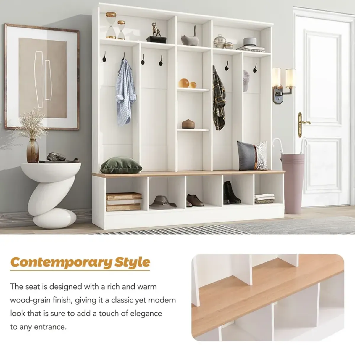Merax Wide Design Hall Tree with Storage Bench for Entryways