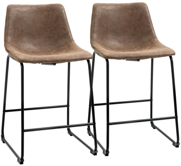 Brown Bar Seating: Set of 2 Vintage PU Leather Counter Height Stools