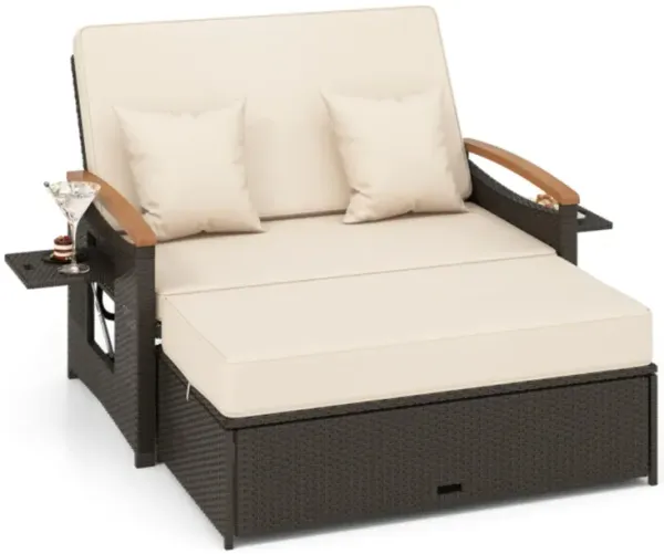 Hivvago Outdoor Wicker Daybed with Folding Panels and Storage Ottoman