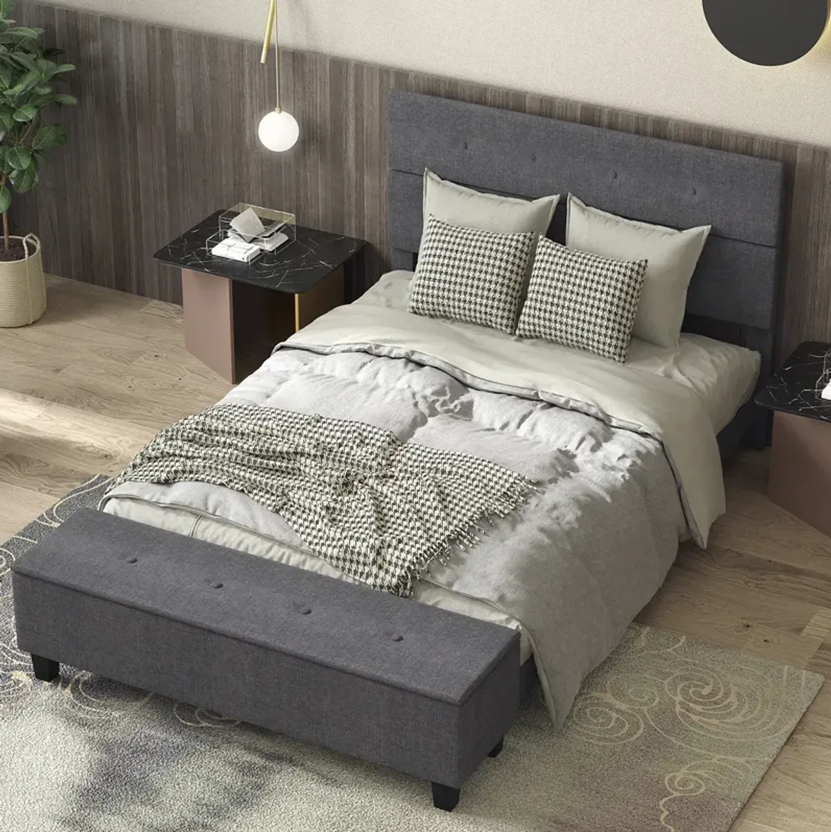 Upholstered Bed Frame with Ottoman Storage