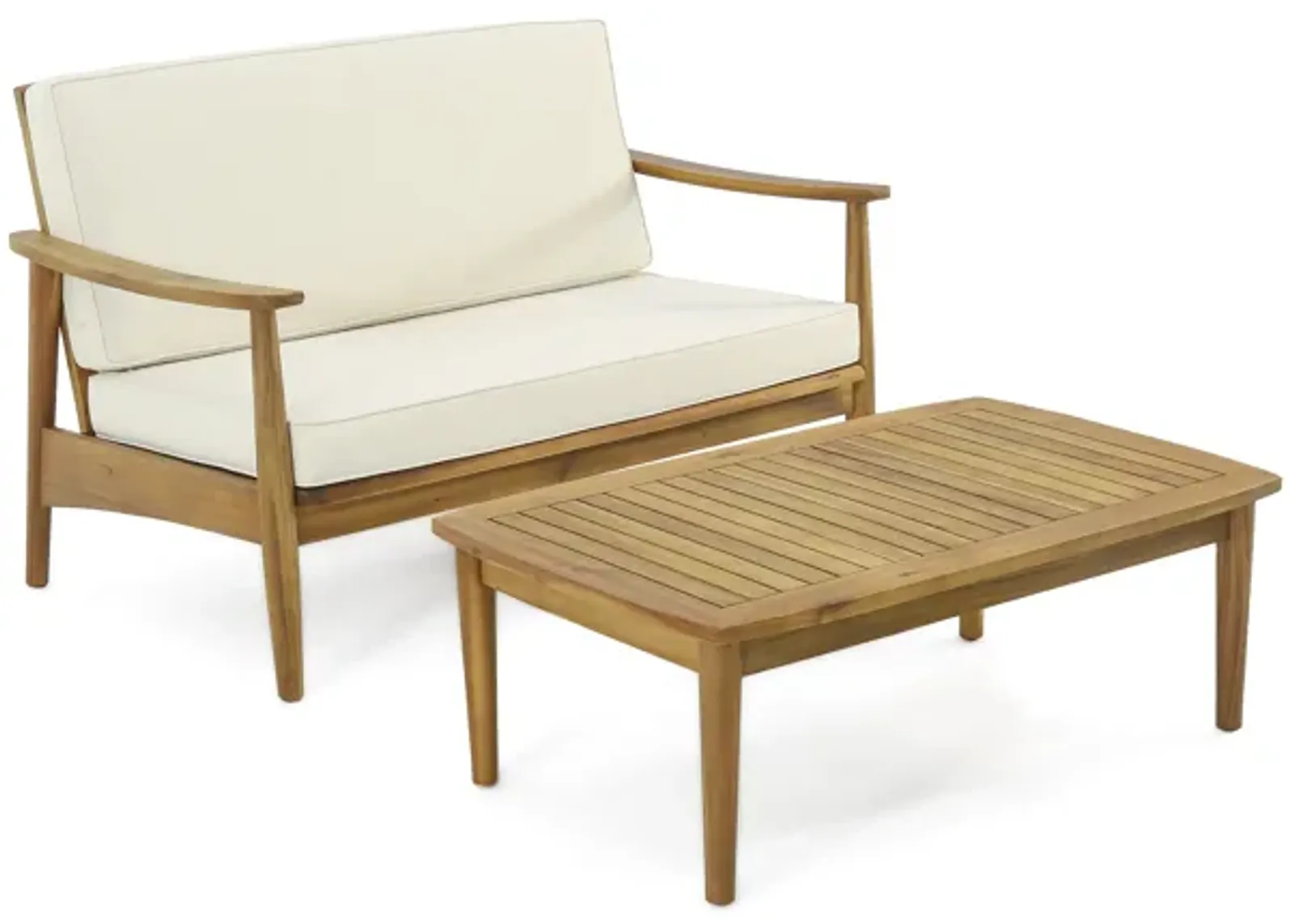 Merax Outdoor Patio Wood Loveseat with Coffee Table Set