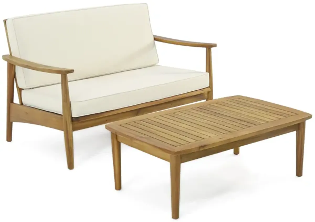 Merax Outdoor Patio Wood Loveseat with Coffee Table Set