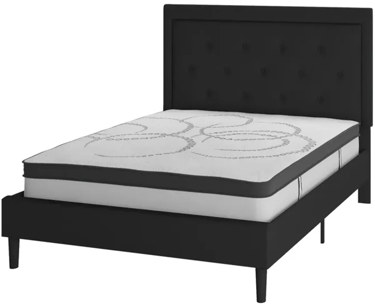 Roxbury Full Size Tufted Upholstered Platform Bed in Black Fabric with 10 Inch CertiPUR-US Certified Pocket Spring Mattress