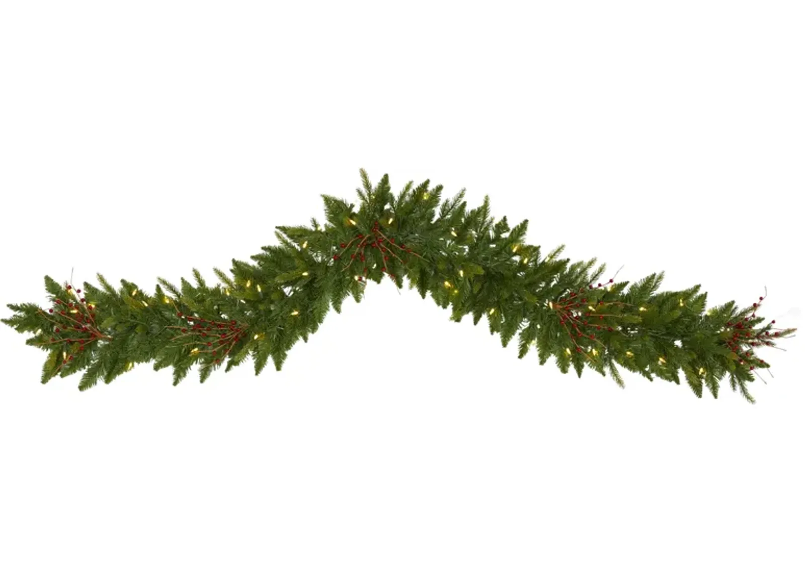 HomPlanti 6' Christmas Pine Artificial Garland with 50 Warm White LED Lights and Berries