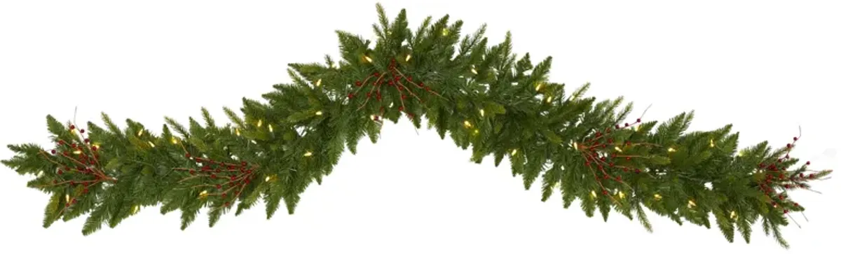 HomPlanti 6' Christmas Pine Artificial Garland with 50 Warm White LED Lights and Berries