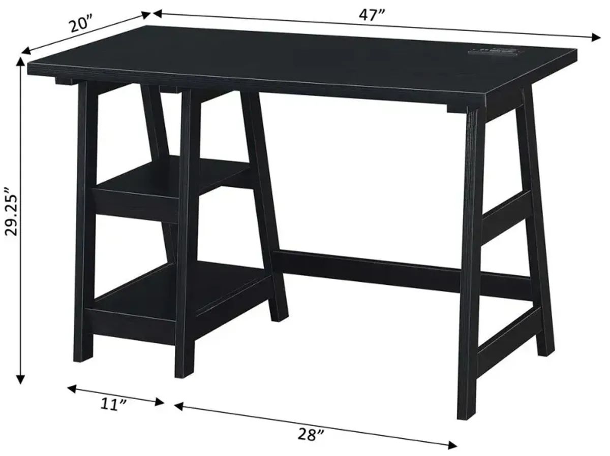 Convenience Concepts Designs2Go Trestle Desk with Charging Station, Black