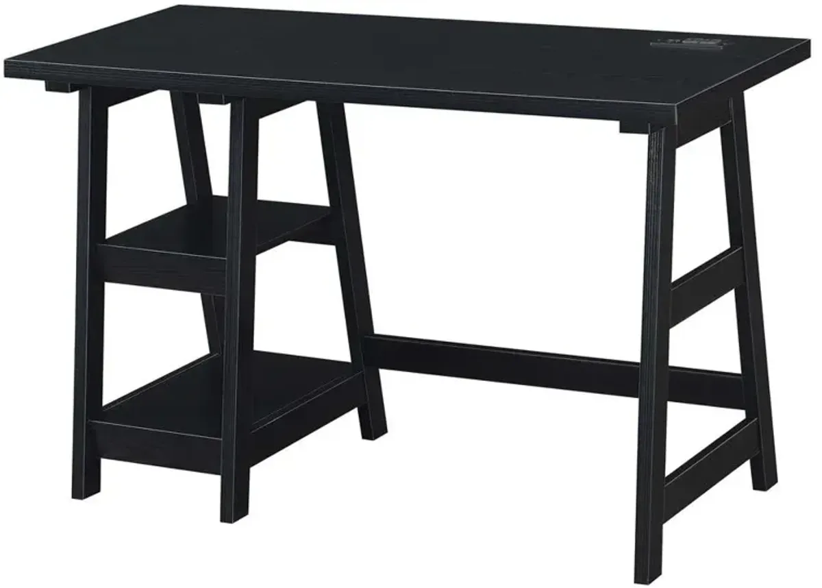 Convenience Concepts Designs2Go Trestle Desk with Charging Station, Black