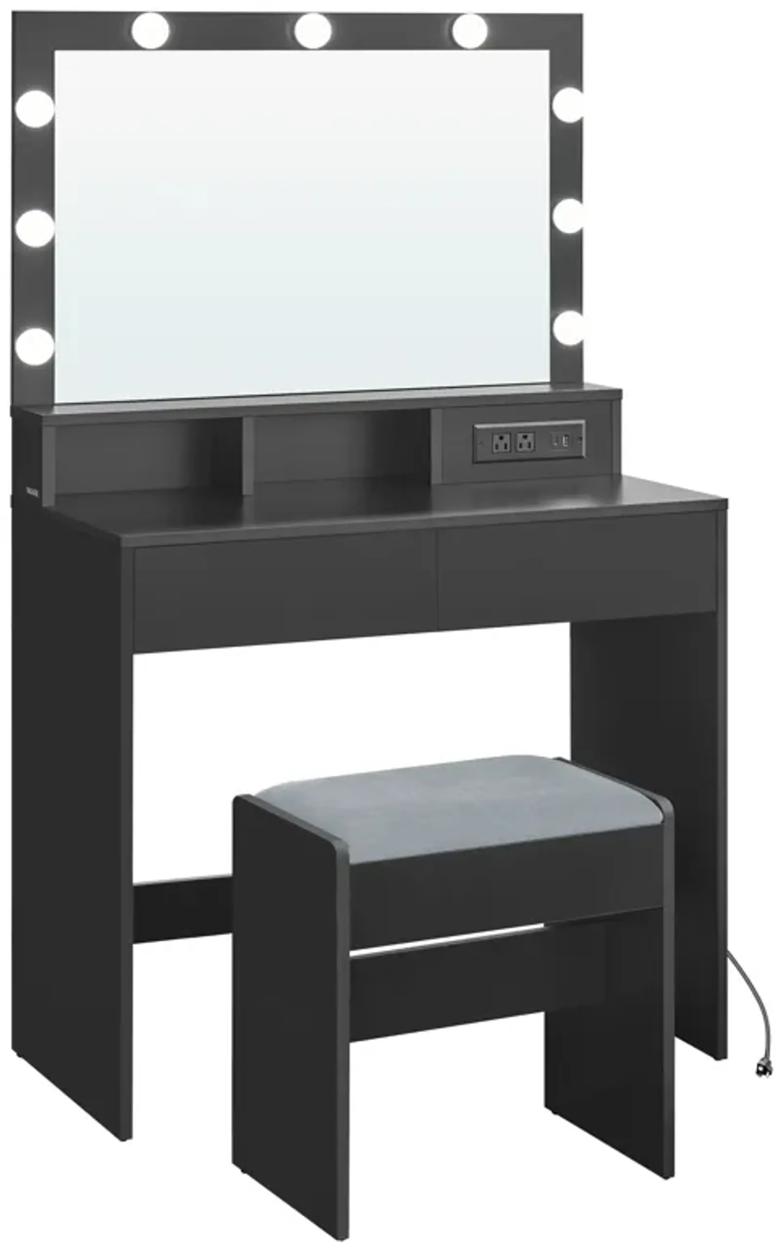 Vanity Desk with Power Outlets, Makeup Vanity with Mirror and Lights