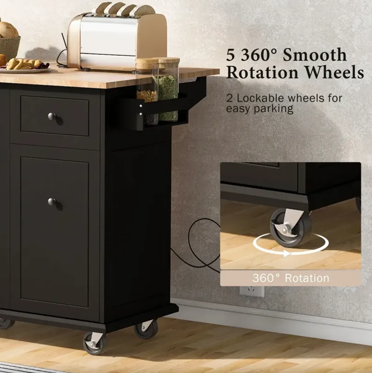 Rolling Kitchen Cart with Drop Leaf & Storage