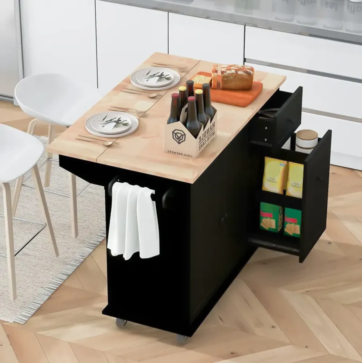 Rolling Kitchen Cart with Drop Leaf & Storage