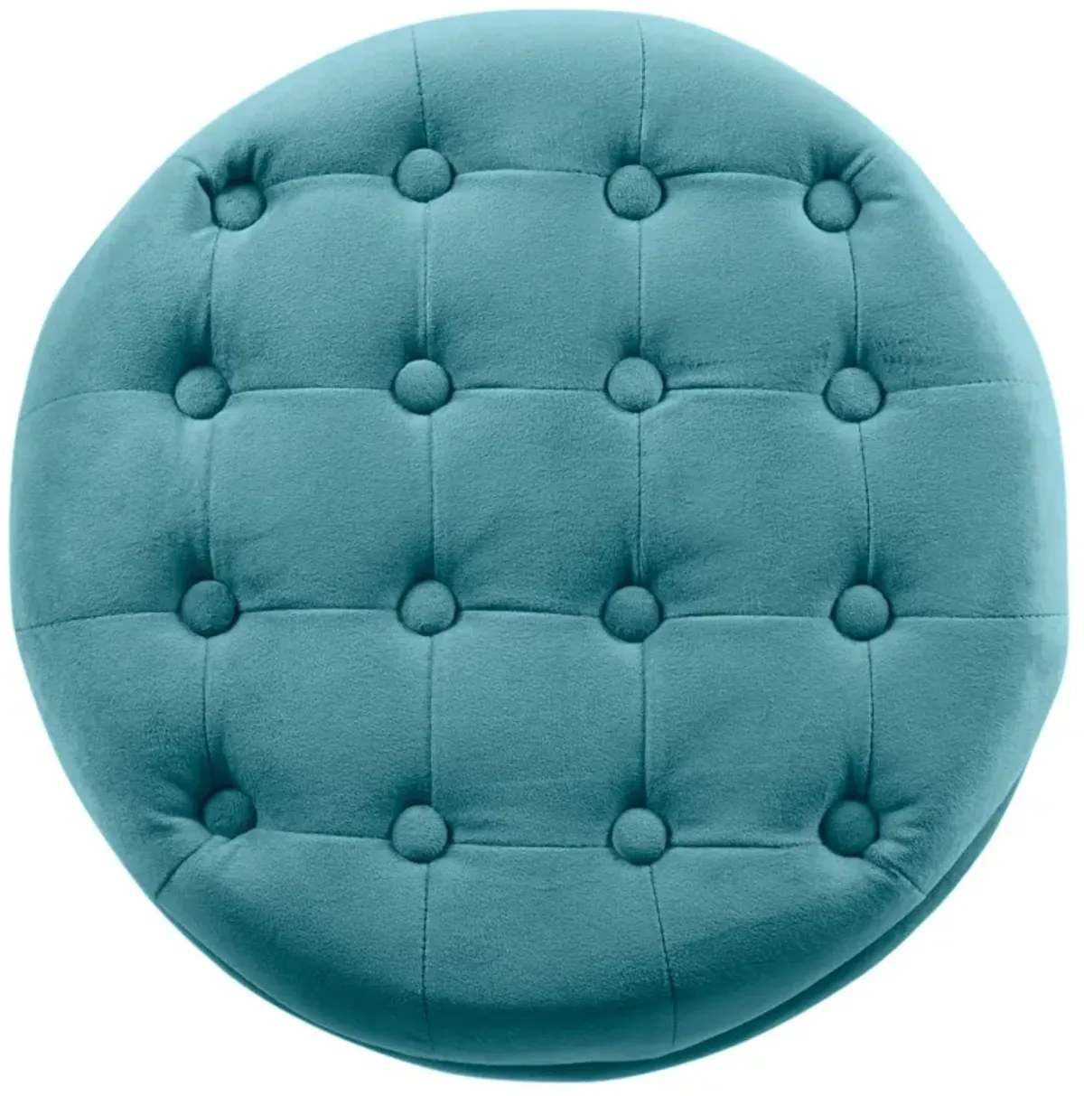 Button Tufted Velvet Upholstered Wooden Ottoman with Hidden Storage, Blue and Brown - Benzara