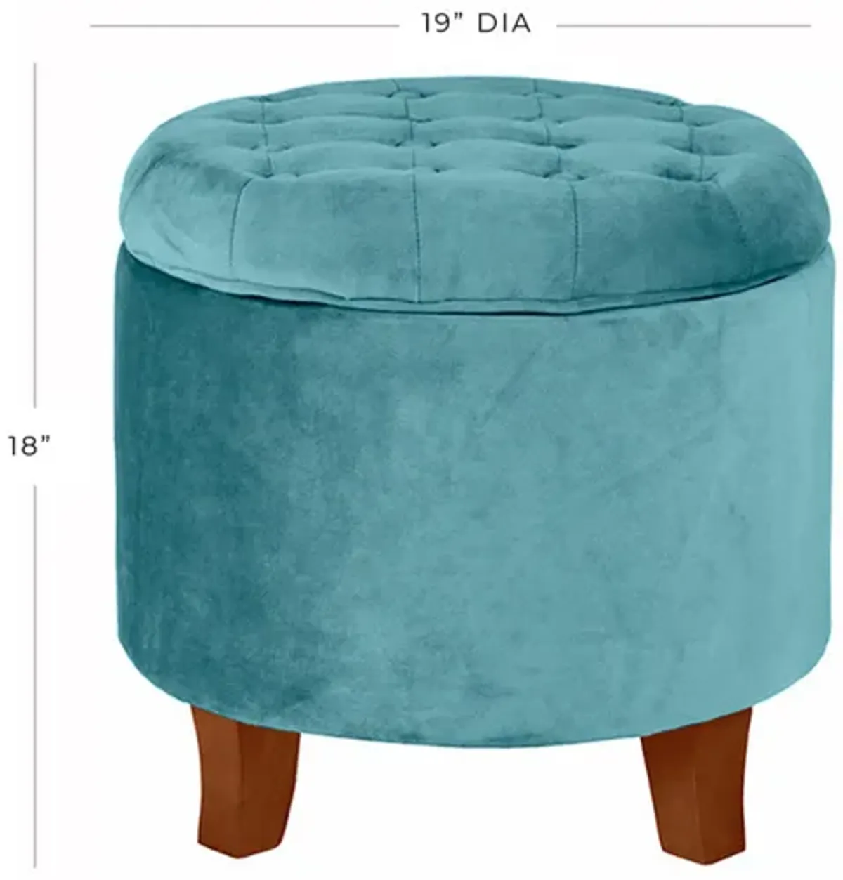 Button Tufted Velvet Upholstered Wooden Ottoman with Hidden Storage, Blue and Brown - Benzara