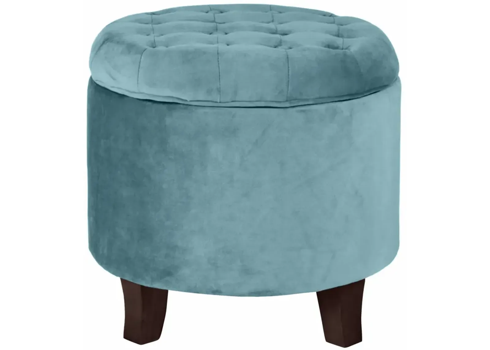 Button Tufted Velvet Upholstered Wooden Ottoman with Hidden Storage, Blue and Brown - Benzara