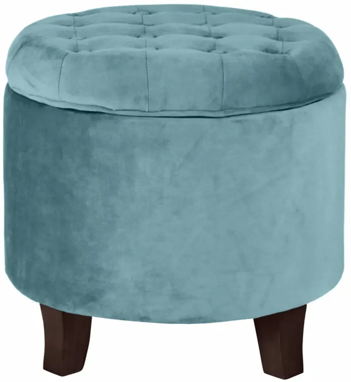 Button Tufted Velvet Upholstered Wooden Ottoman with Hidden Storage, Blue and Brown - Benzara