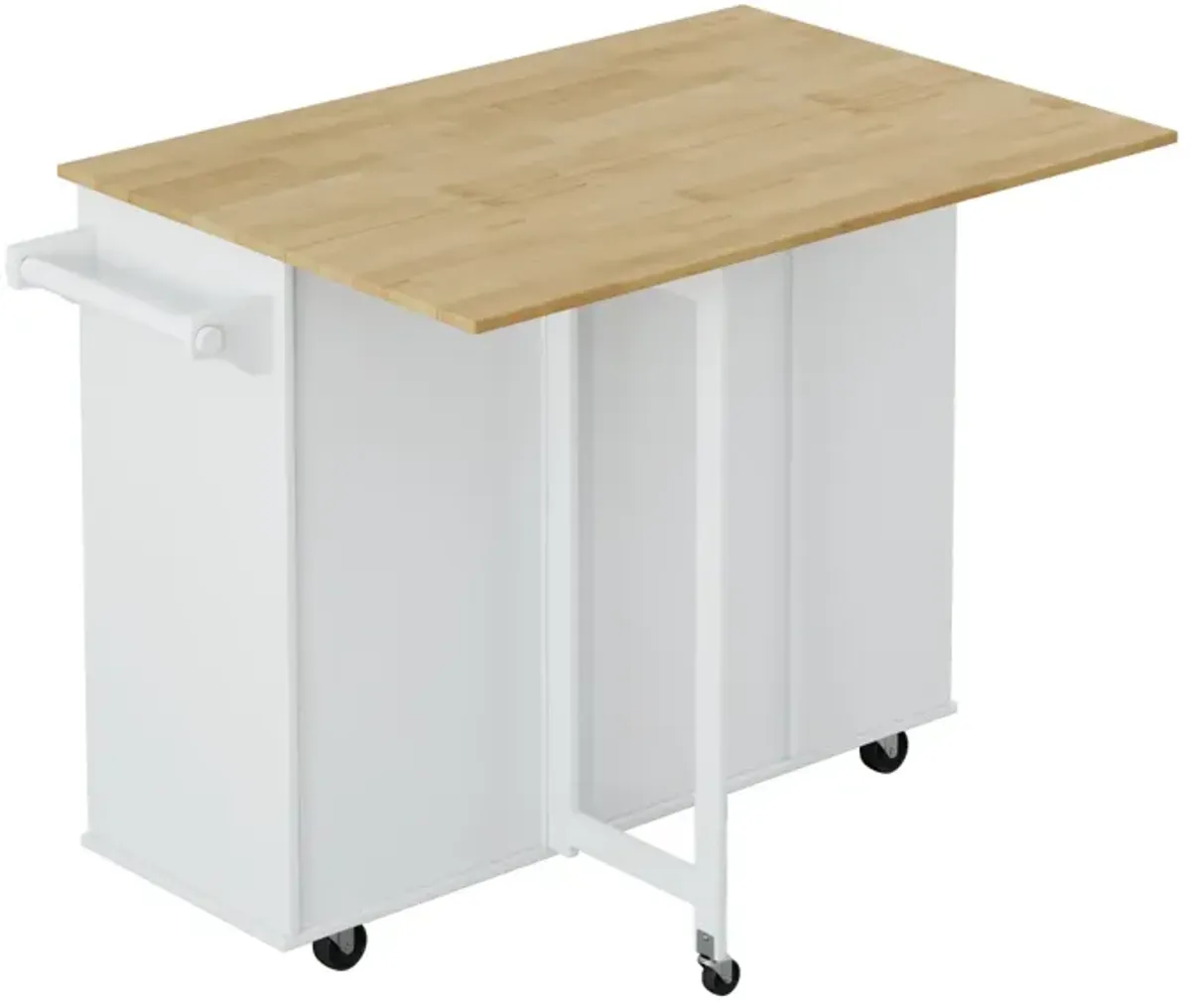 White Kitchen Island Cart with Storage and Foldable Table