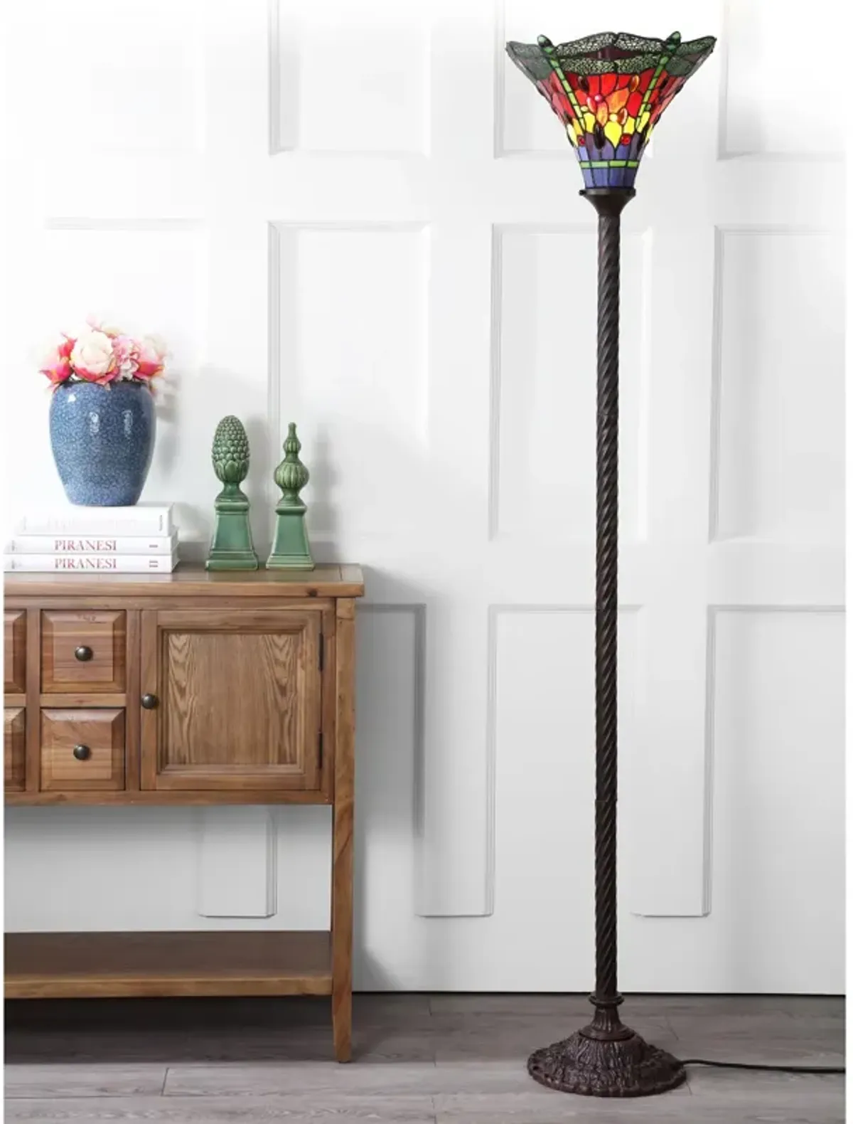 Dragonfly Tiffany Style Torchiere LED Floor Lamp