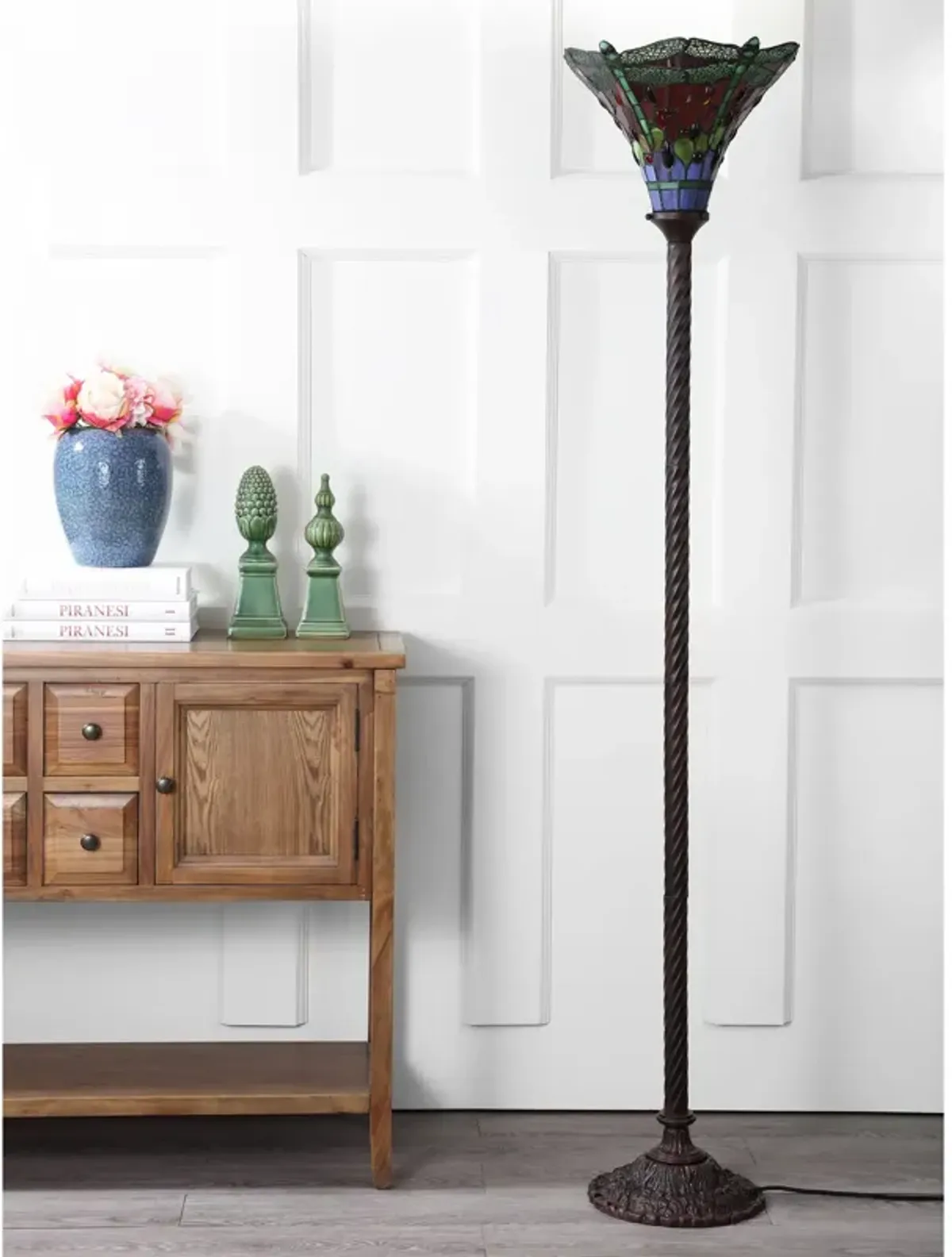 Dragonfly Tiffany Style Torchiere LED Floor Lamp