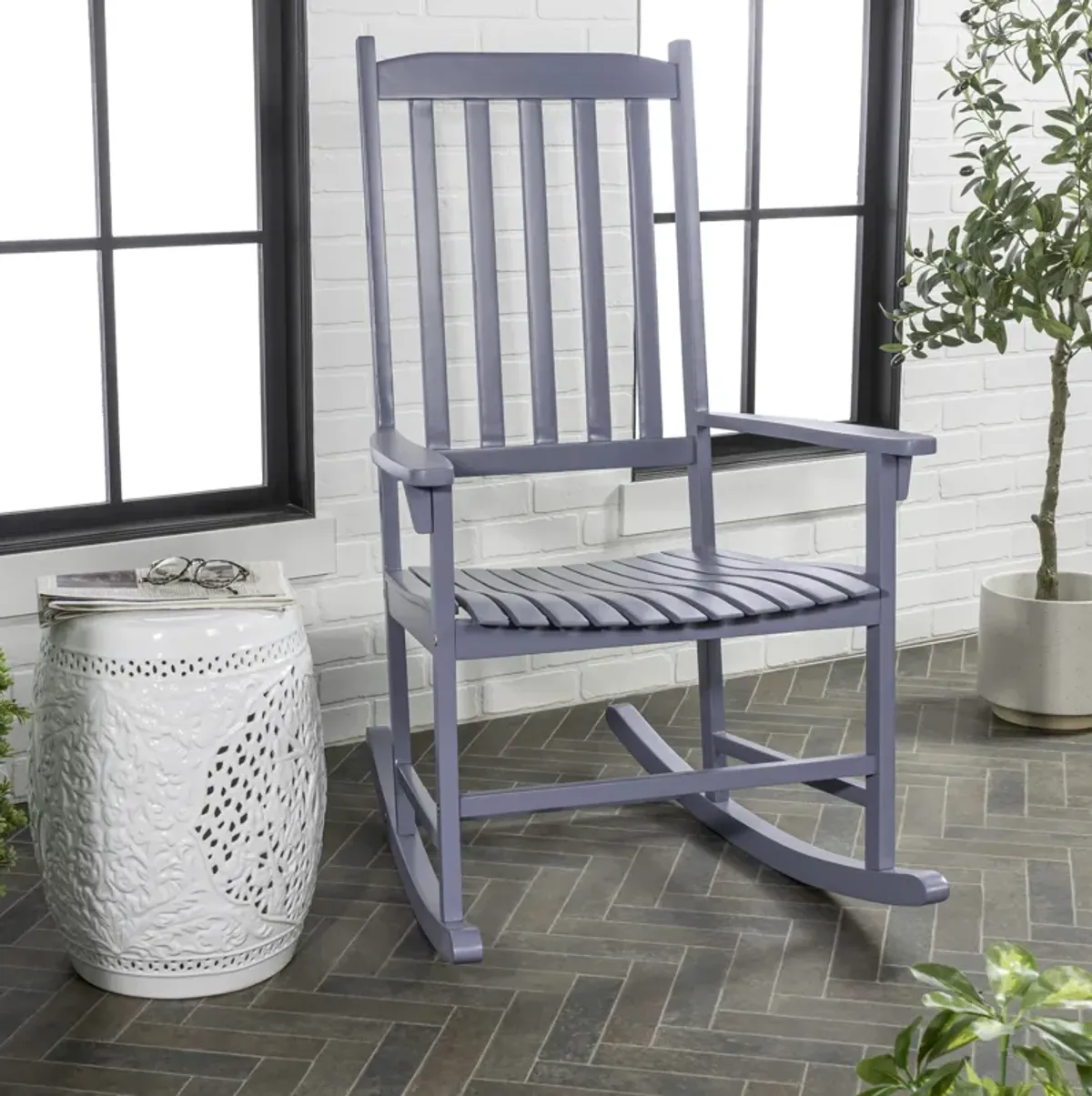 Seagrove Farmhouse Classic Slat-Back Acacia Wood Outdoor Rocking Chair