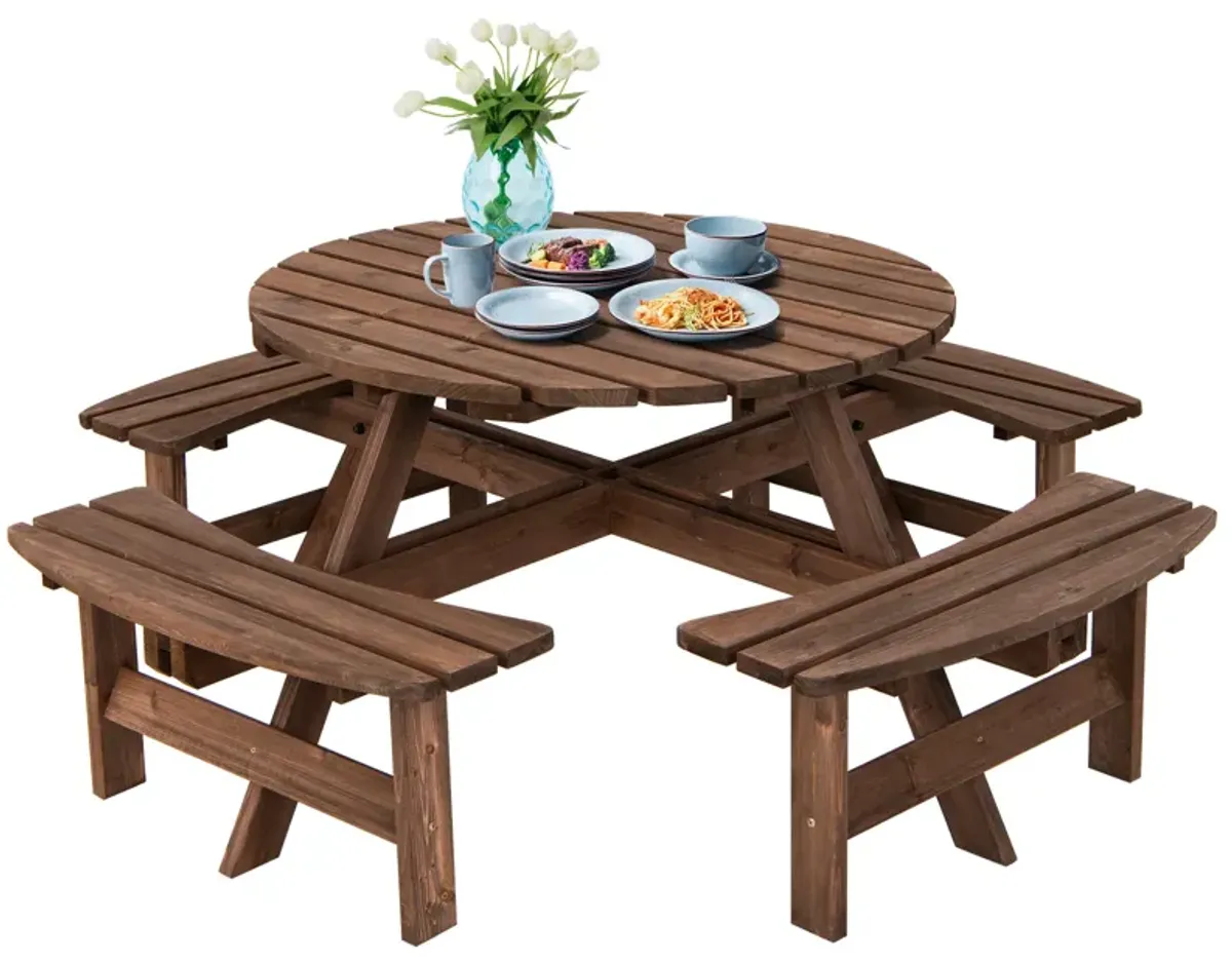 Patio 8 Seat Wood Picnic Dining Seat Bench Set