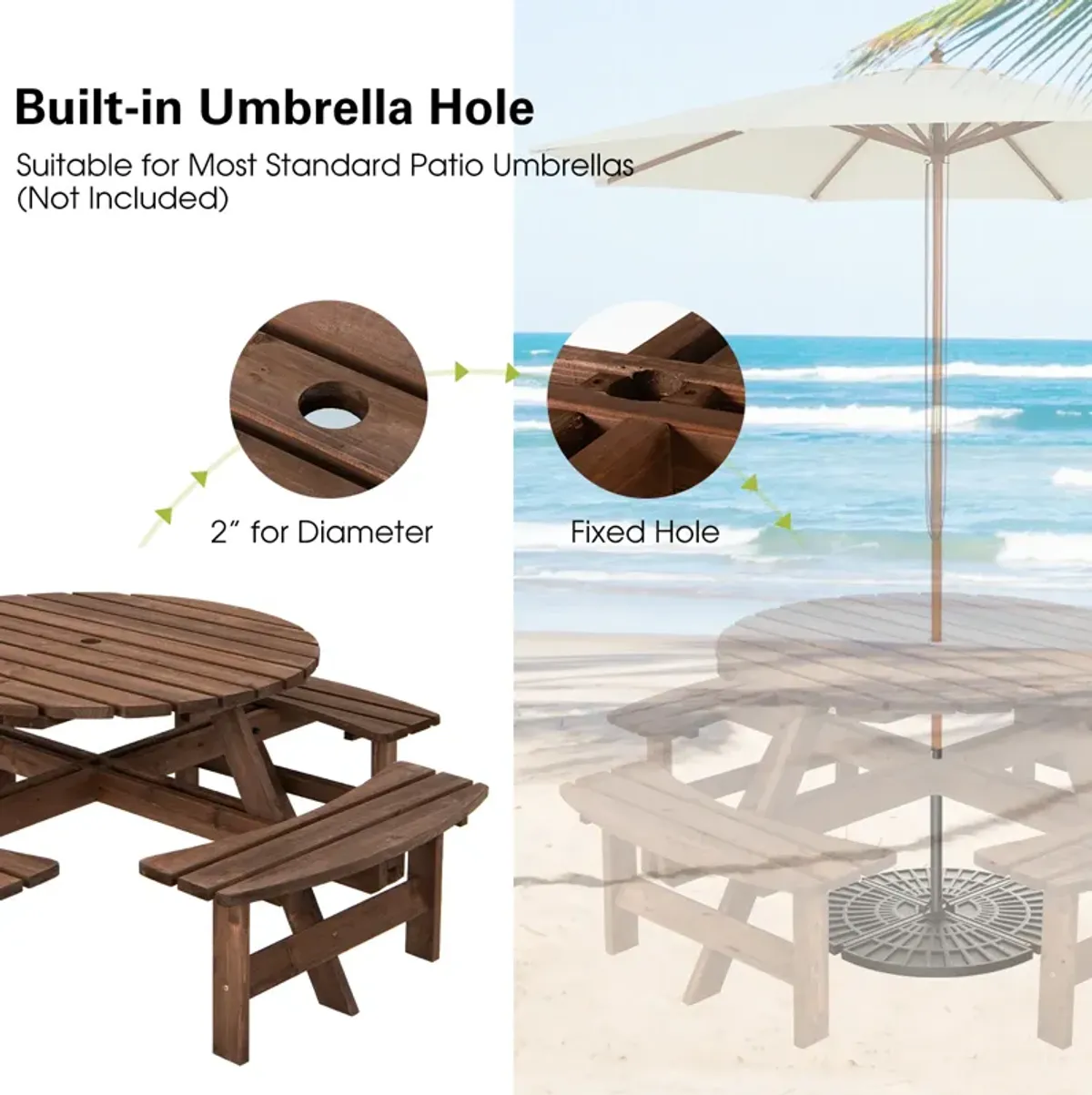 Patio 8 Seat Wood Picnic Dining Seat Bench Set