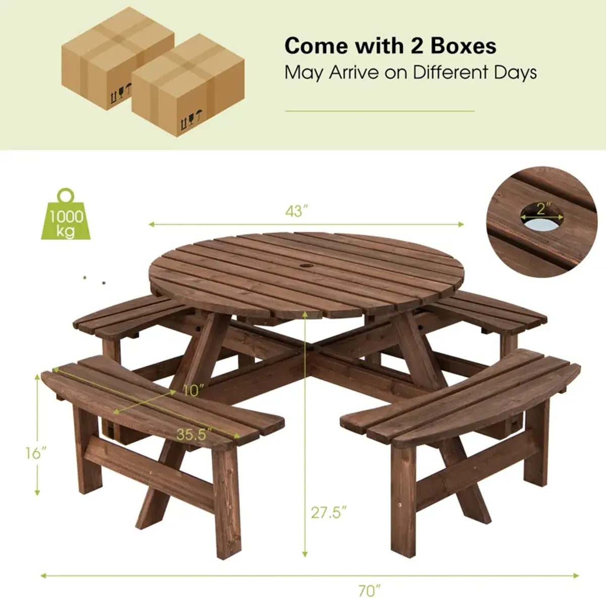 Patio 8 Seat Wood Picnic Dining Seat Bench Set