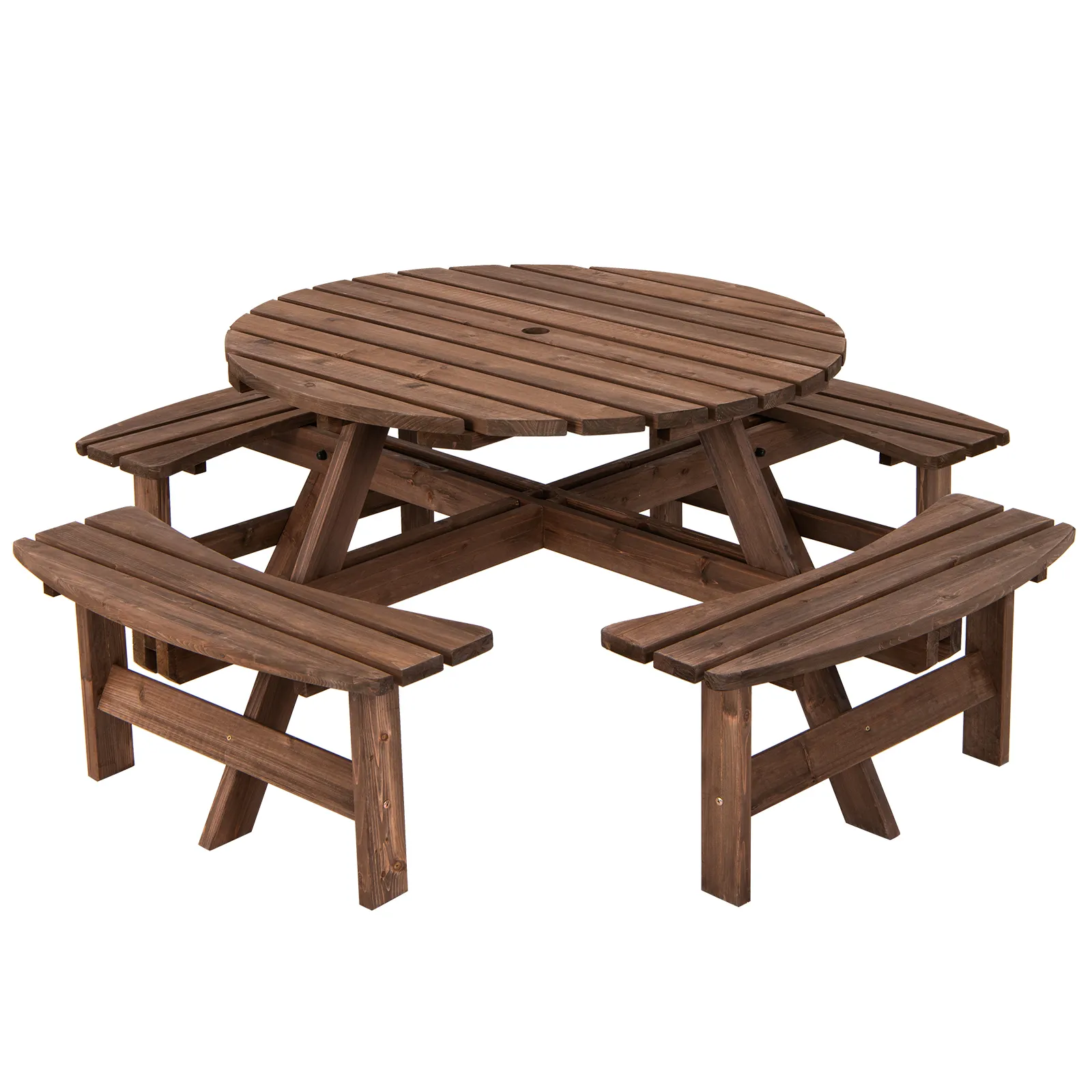 Patio 8 Seat Wood Picnic Dining Seat Bench Set