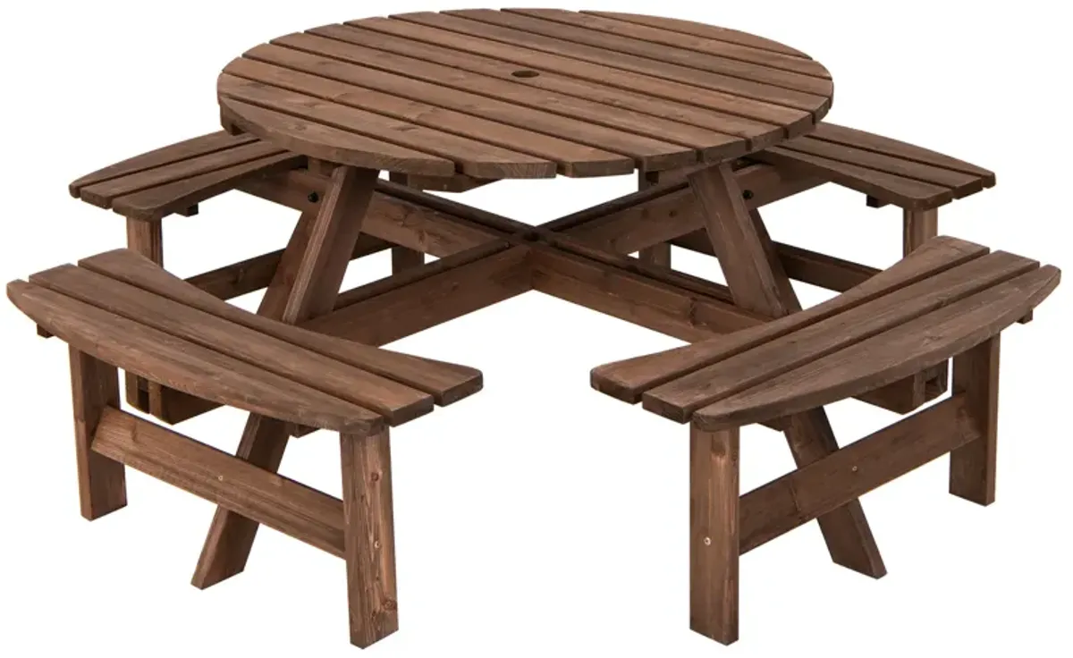 Patio 8 Seat Wood Picnic Dining Seat Bench Set