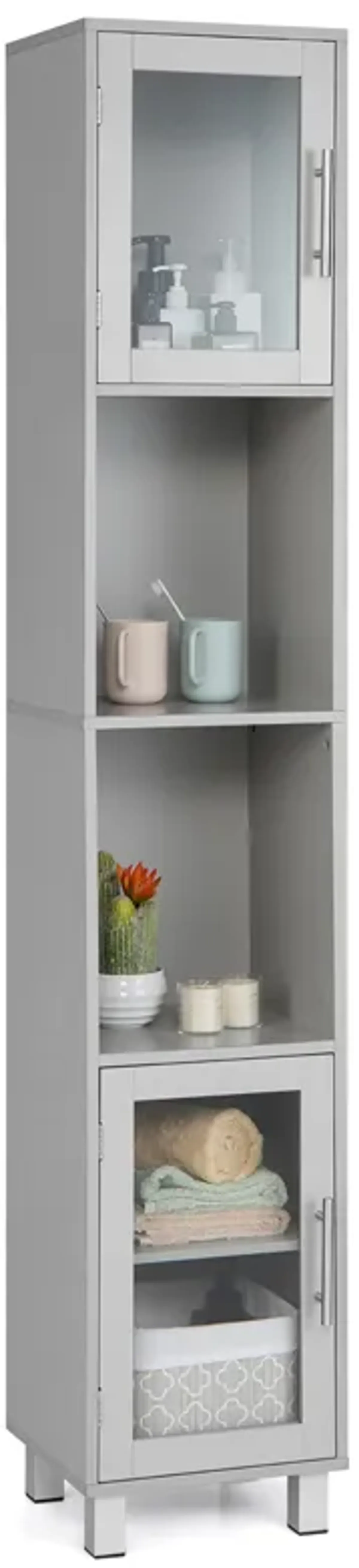 Costway 71'' Tall Tower Bathroom Storage Cabinet Organizer Display Shelves Bedroom Grey