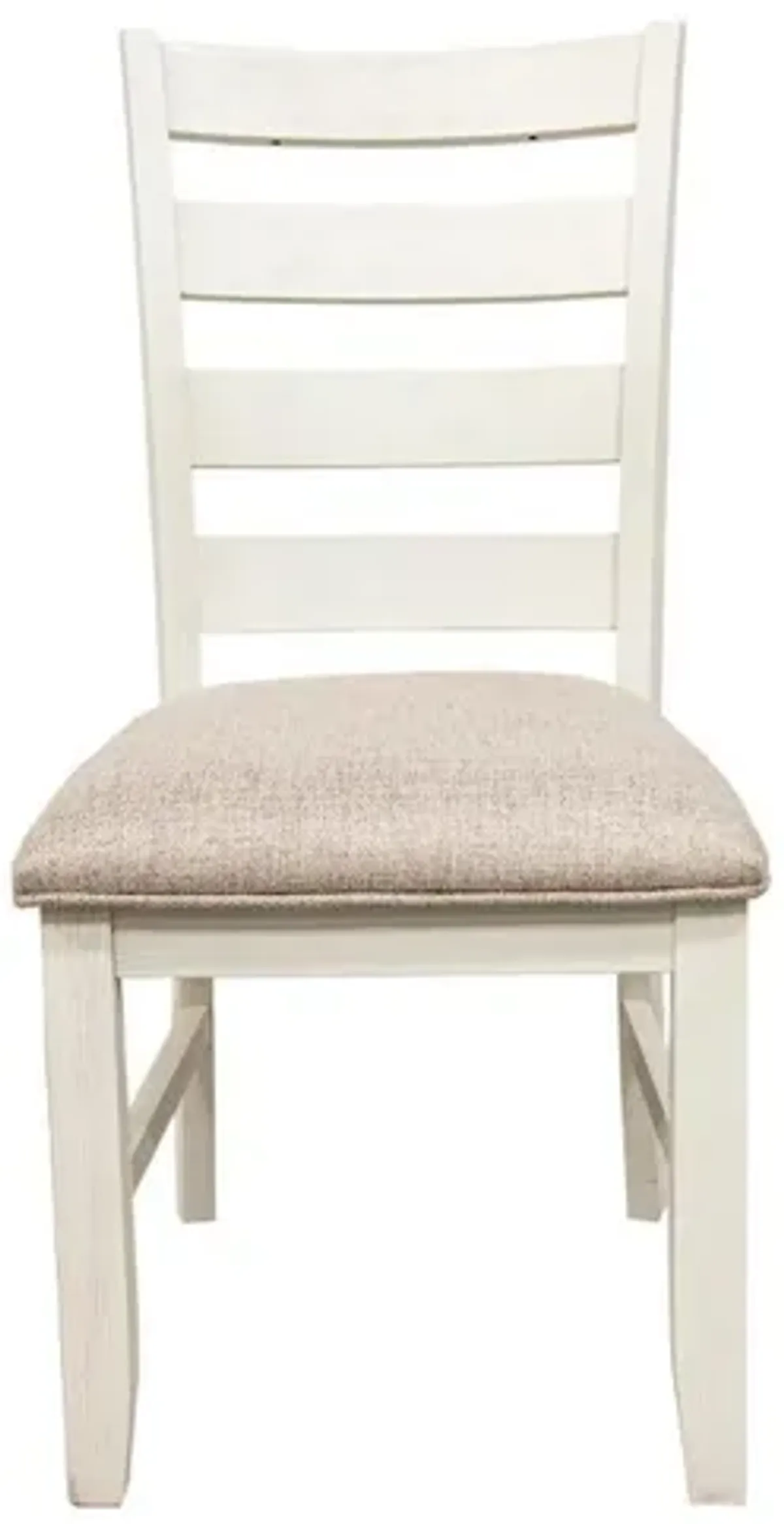 Sam 22 Inch Dining Chair, Ladder Curved Backrest, Padded Seat, White Wood - Benzara