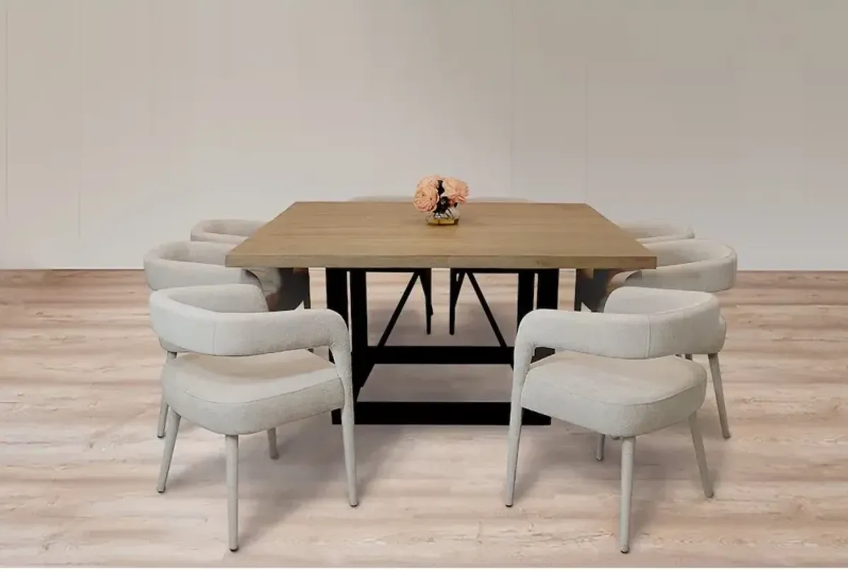 9-Piece Dining Set 8 Galway Chairs in Ivory Linen Sturdy Metal Frame