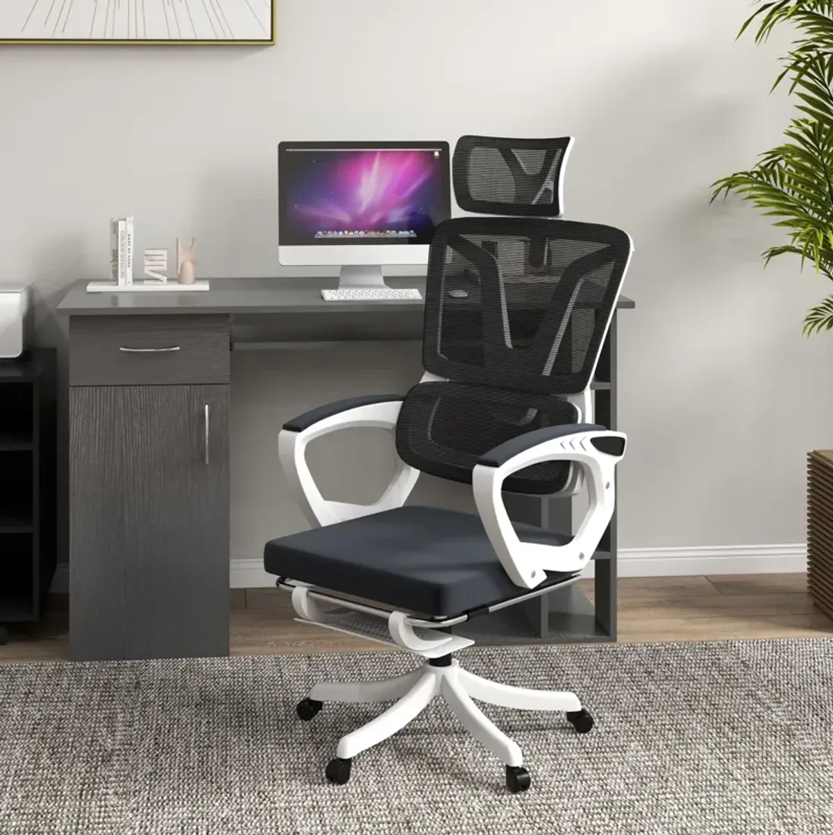 Black High Back Desk Chair: Adjustable, Lumbar Support, Footrest