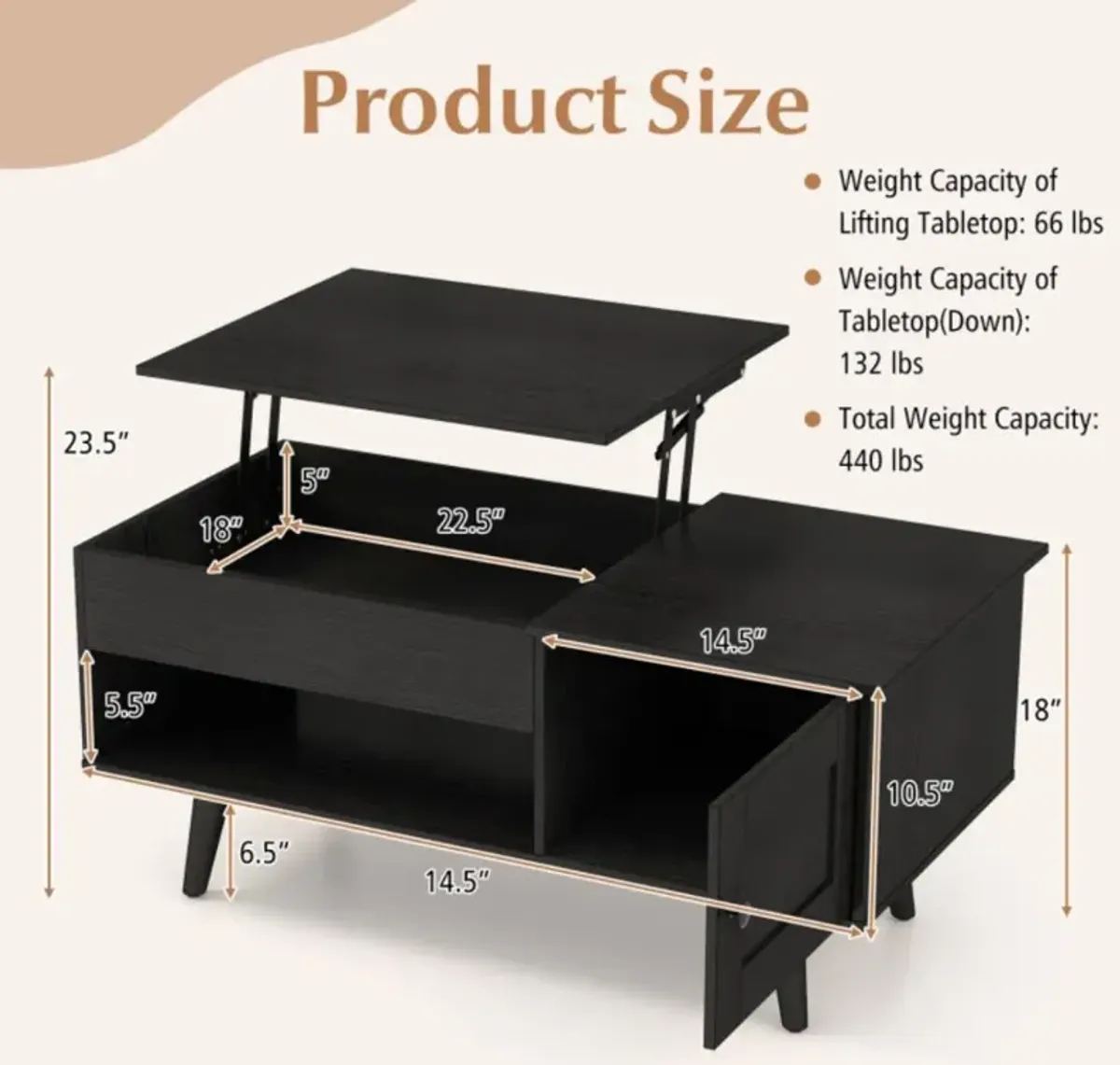 Hivvago Lift Top Coffee Table with Storage and Hidden Compartment