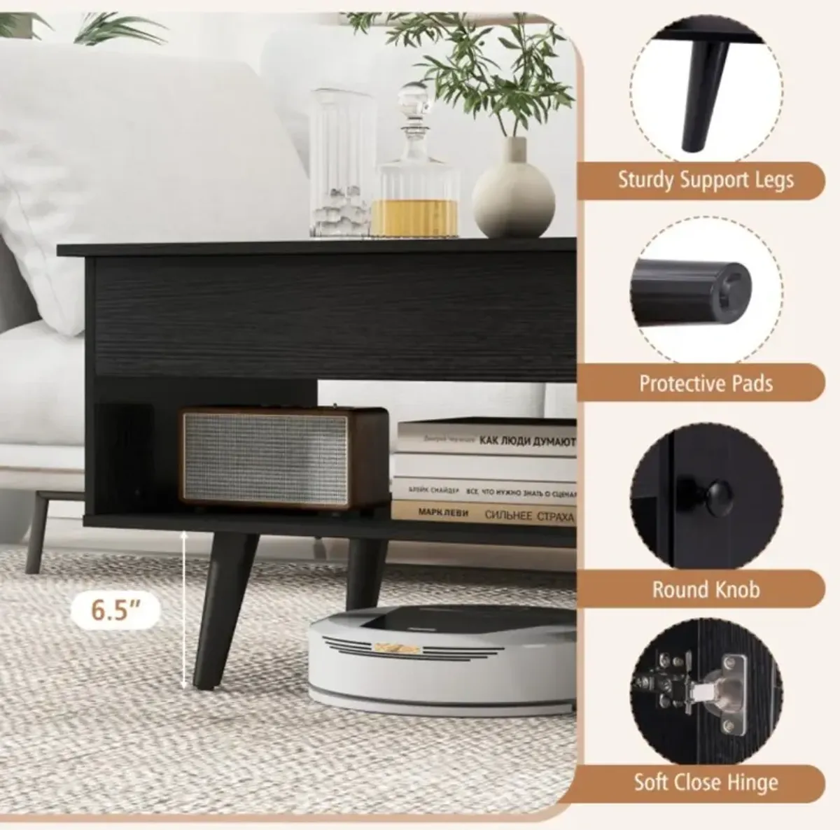 Hivvago Lift Top Coffee Table with Storage and Hidden Compartment