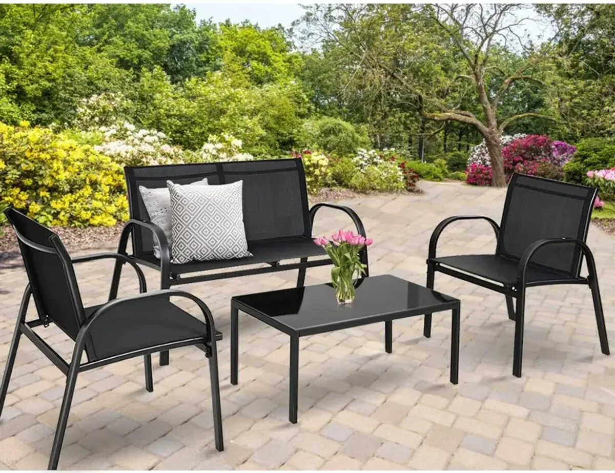 4 Pieces Patio Furniture Set with Glass Top Coffee Table