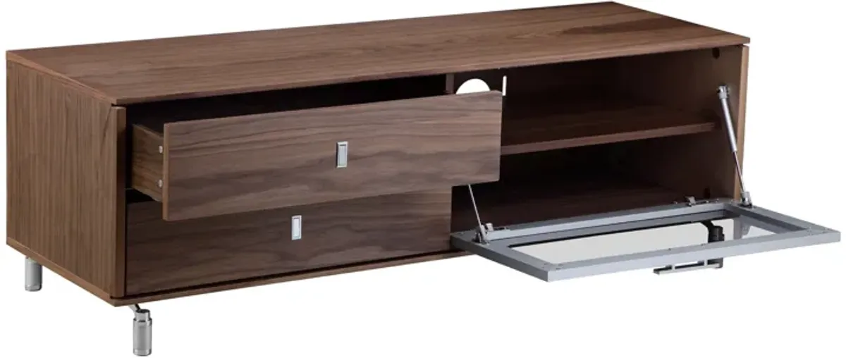 Ida 60 Inch TV Entertainment Console, Drawers, Pull Down Door, Walnut Brown - Benzara