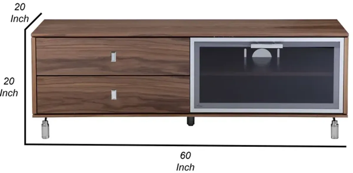 Ida 60 Inch TV Entertainment Console, Drawers, Pull Down Door, Walnut Brown - Benzara