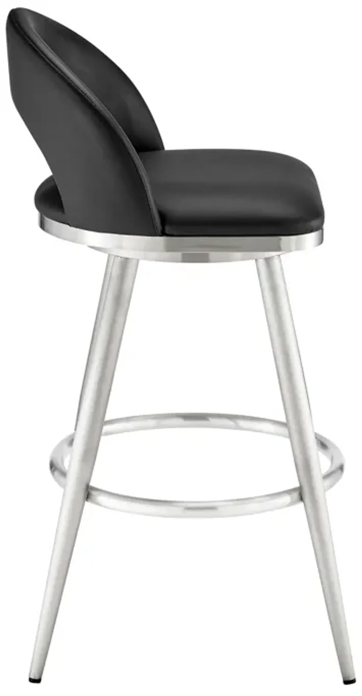 Visy 26 Inch Swivel Counter Stool Chair, Round Back, Black Faux Leather - Benzara