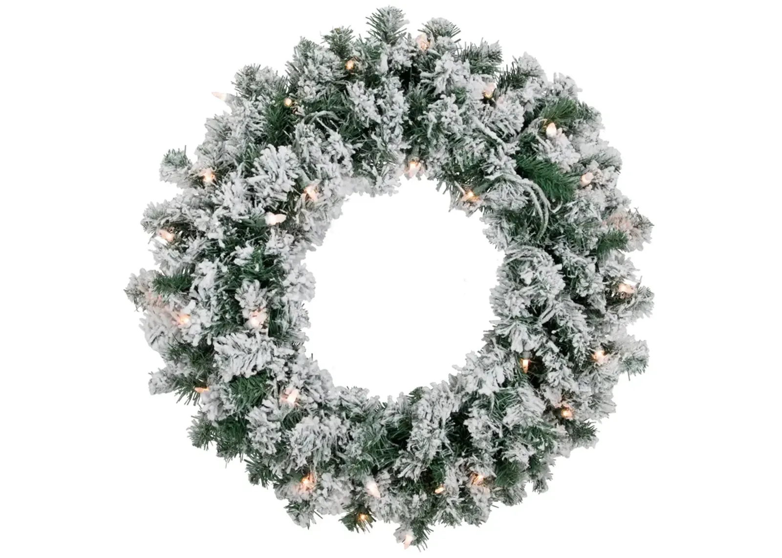 Pre-Lit Flocked Snow White Artificial Christmas Wreath  24-Inch  Clear Lights