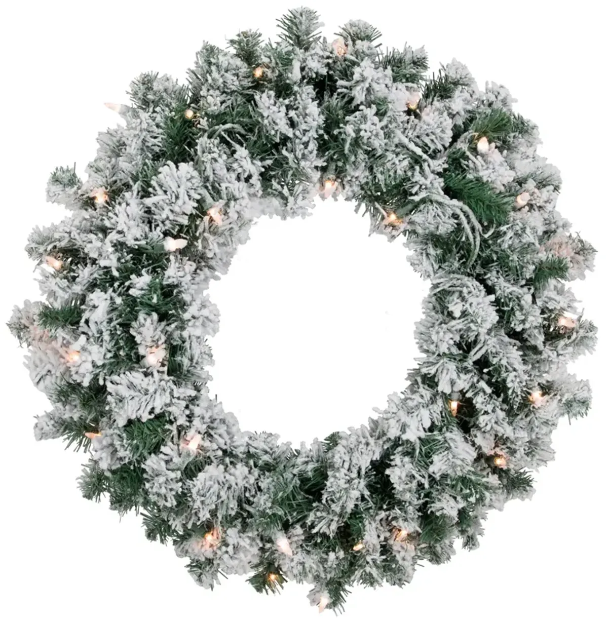 Pre-Lit Flocked Snow White Artificial Christmas Wreath  24-Inch  Clear Lights