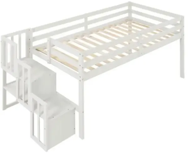 Space-Saving Loft Bed with Stairs and Storage for Bedroom