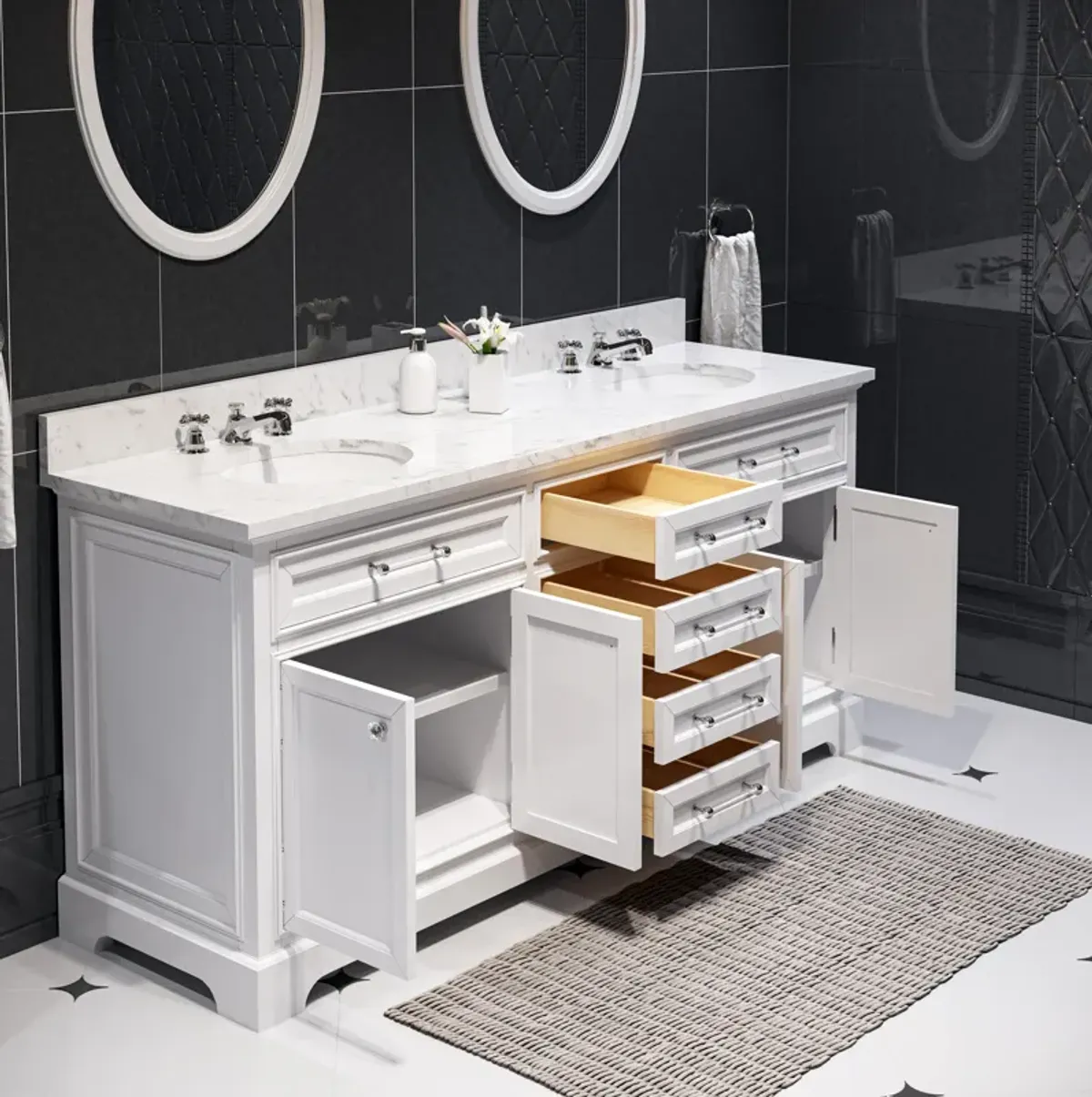 72 Inch Pure White Double Sink Bathroom Vanity From The Derby Collection