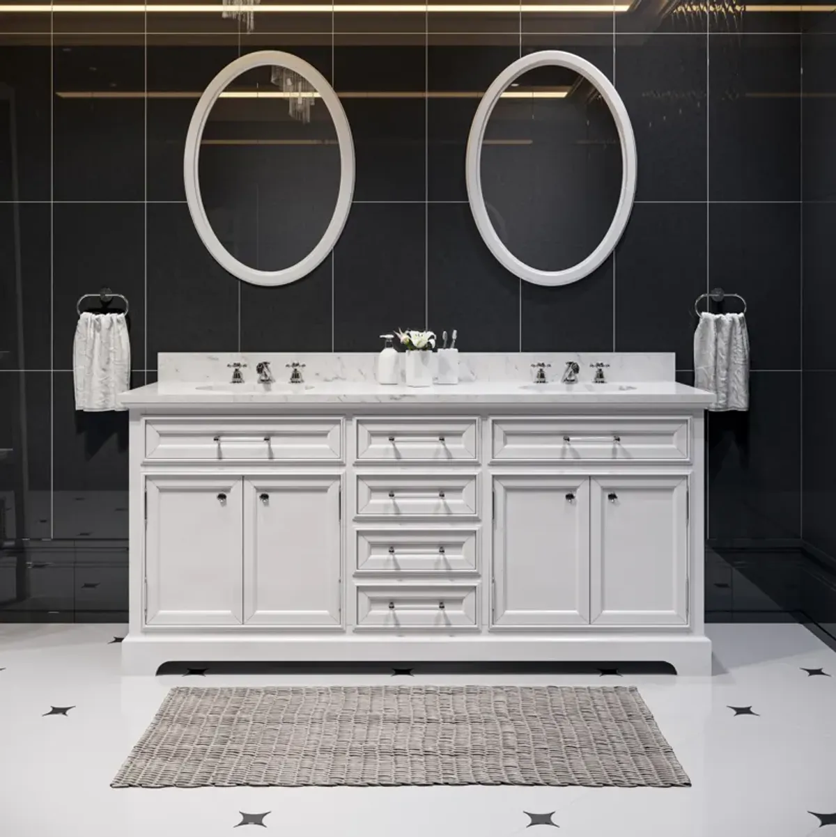 72 Inch Pure White Double Sink Bathroom Vanity From The Derby Collection