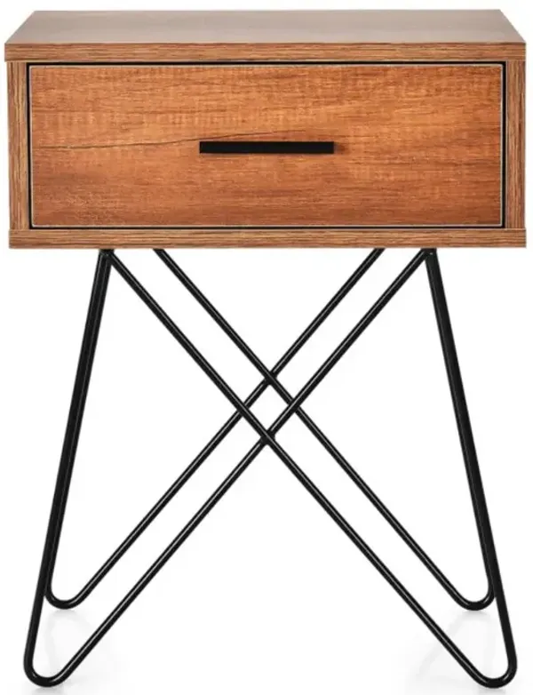 Hivvago Nightstand Coffee Table Storage Display with Steel Legs and 1 Drawer