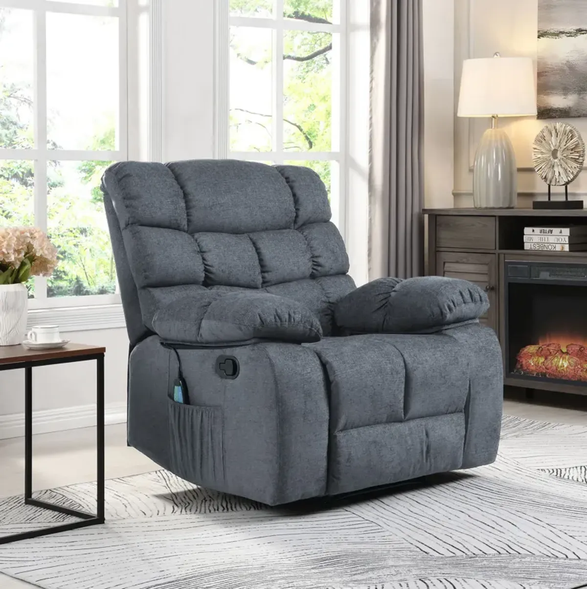 Elegant Pillow Tufted Massage Recliner with Remote Control