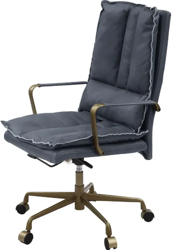 Office Chair with Leatherette Seat and Tufted Details, Gray - Benzara