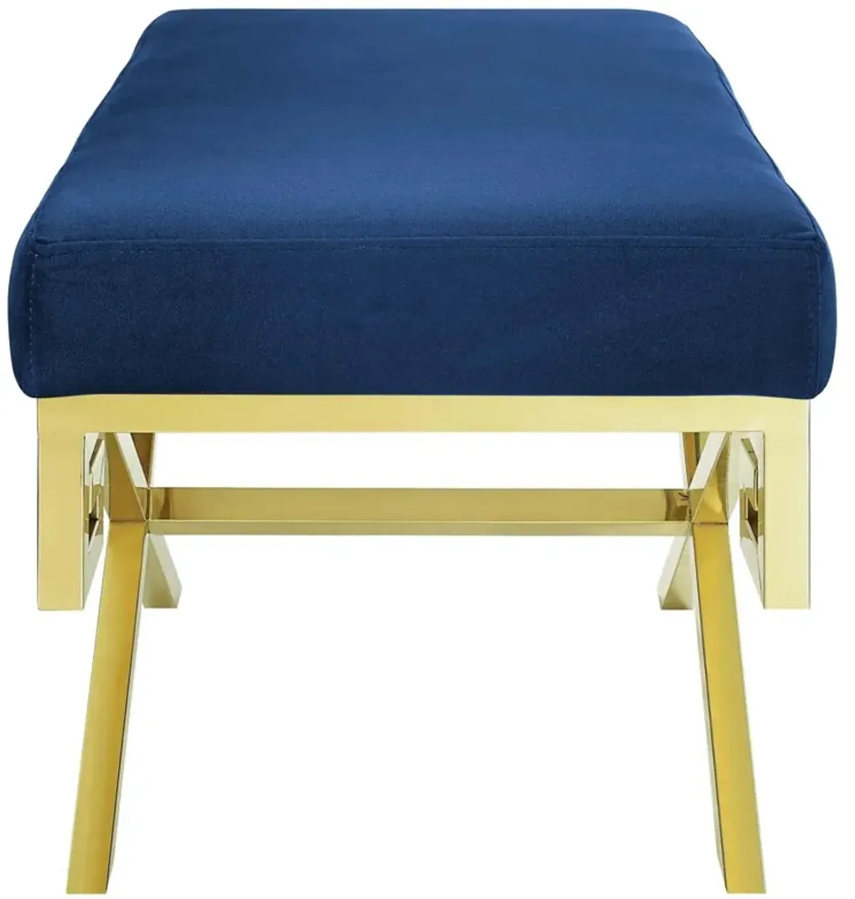 Modway Rove Greek Key X-Base Entryway Modern Bench With Velvet Upholstery in Gold Navy