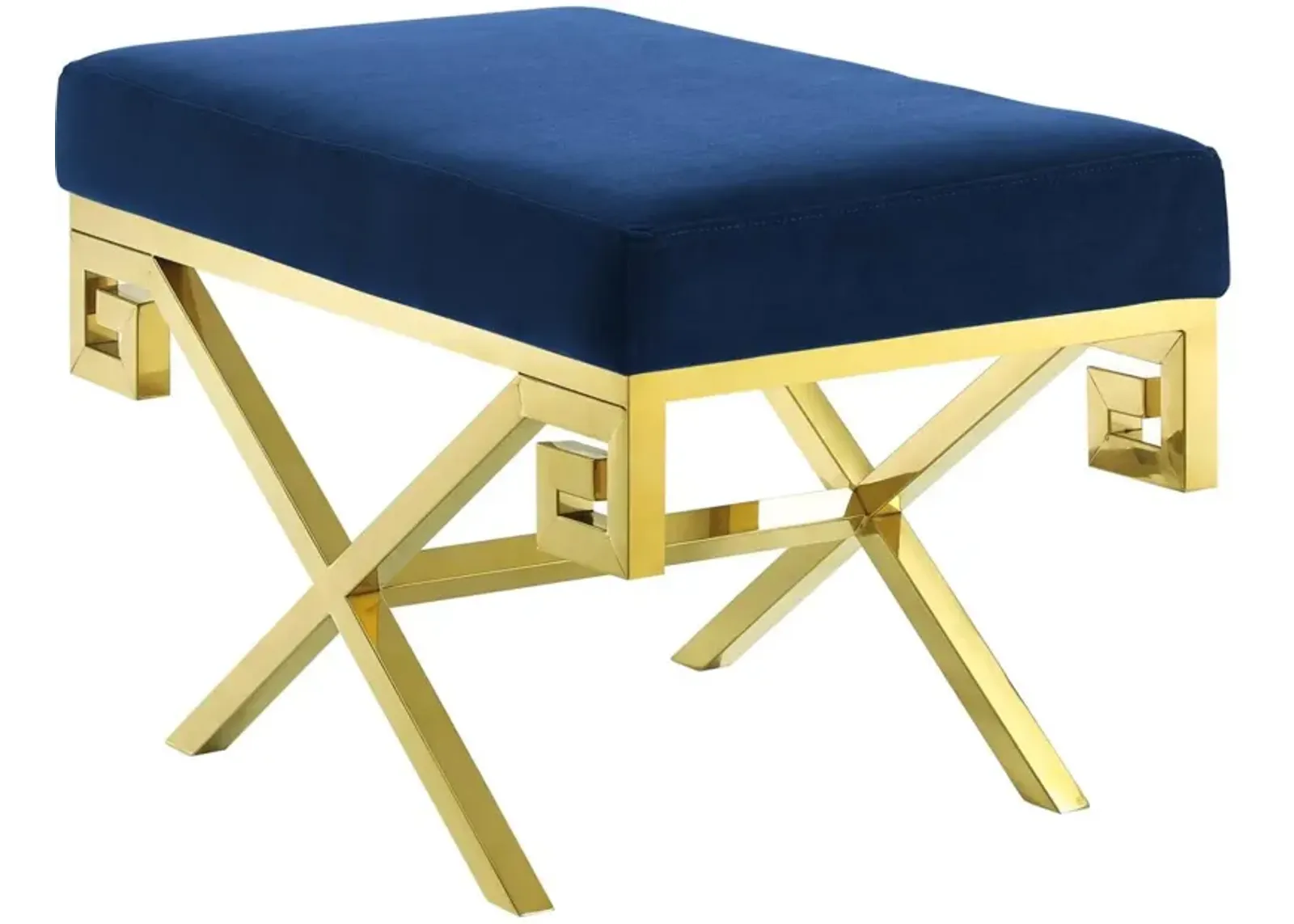 Modway Rove Greek Key X-Base Entryway Modern Bench With Velvet Upholstery in Gold Navy